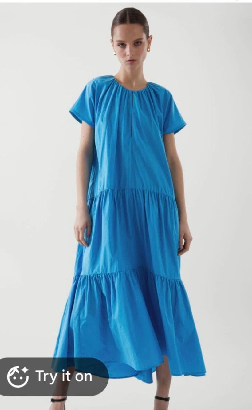 COS Blue Oversized A-Line Tiered Maxi Dress sz S NWOT